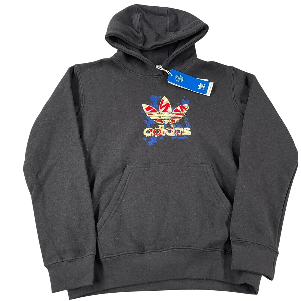 Adidas Originals Kids Adi Tref Hoodie Black Multi Color Trefoil HT7332 Size M